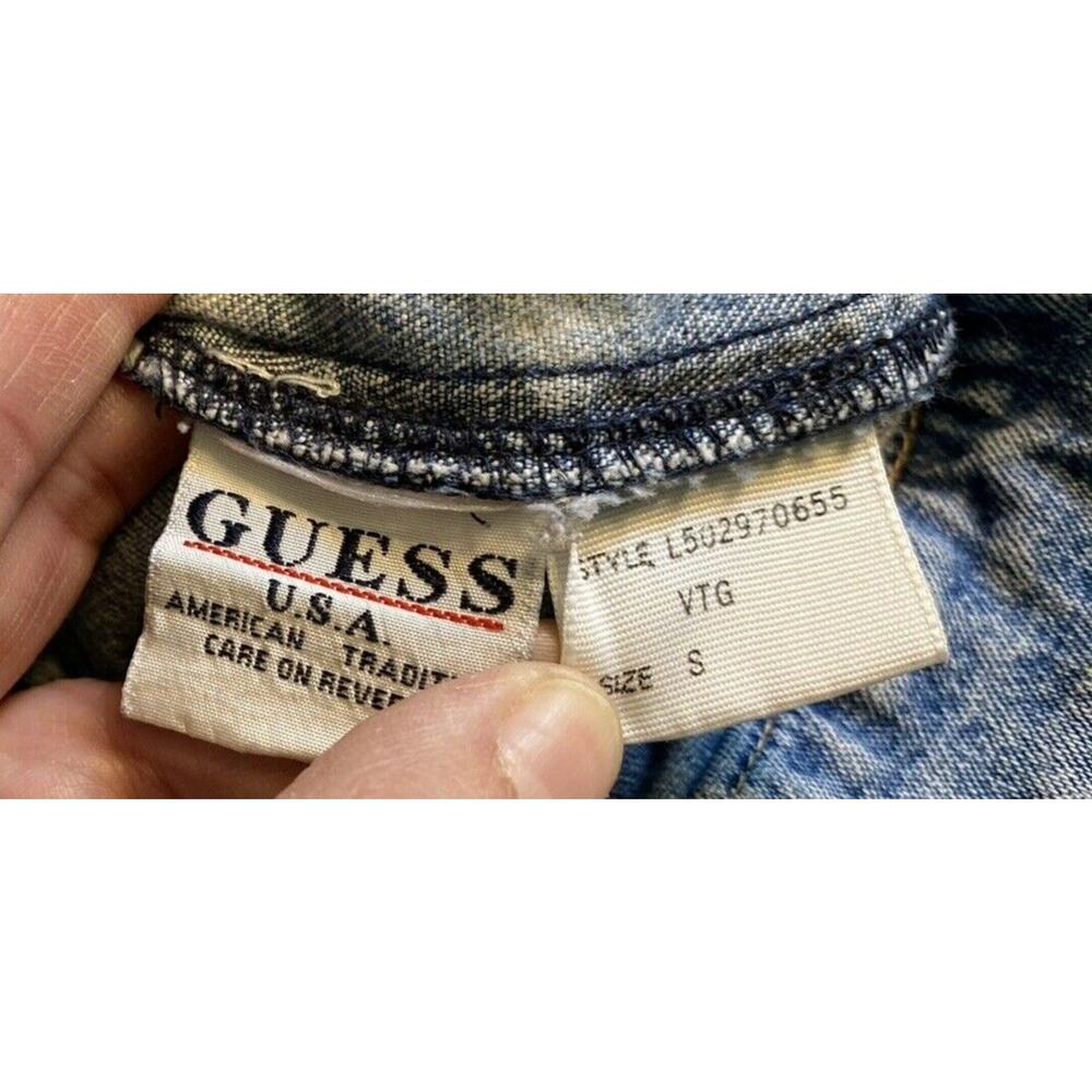 Vintage Guess Denim Jean Jacket Size SMALL Made in USA Distressed Med Wash Women - Picture 10 of 12